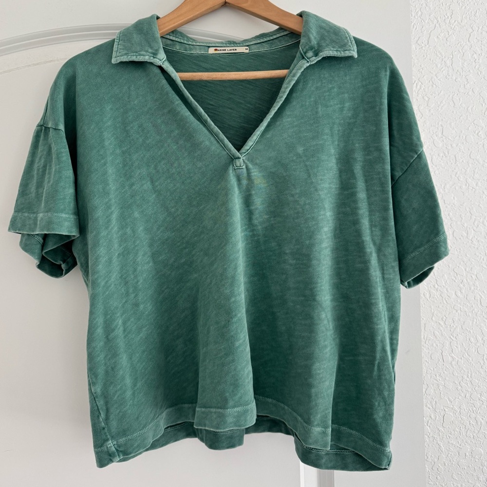 Marine Layer Short Sleeve Polo Tee in Sea Green - Picture 1 of 4
